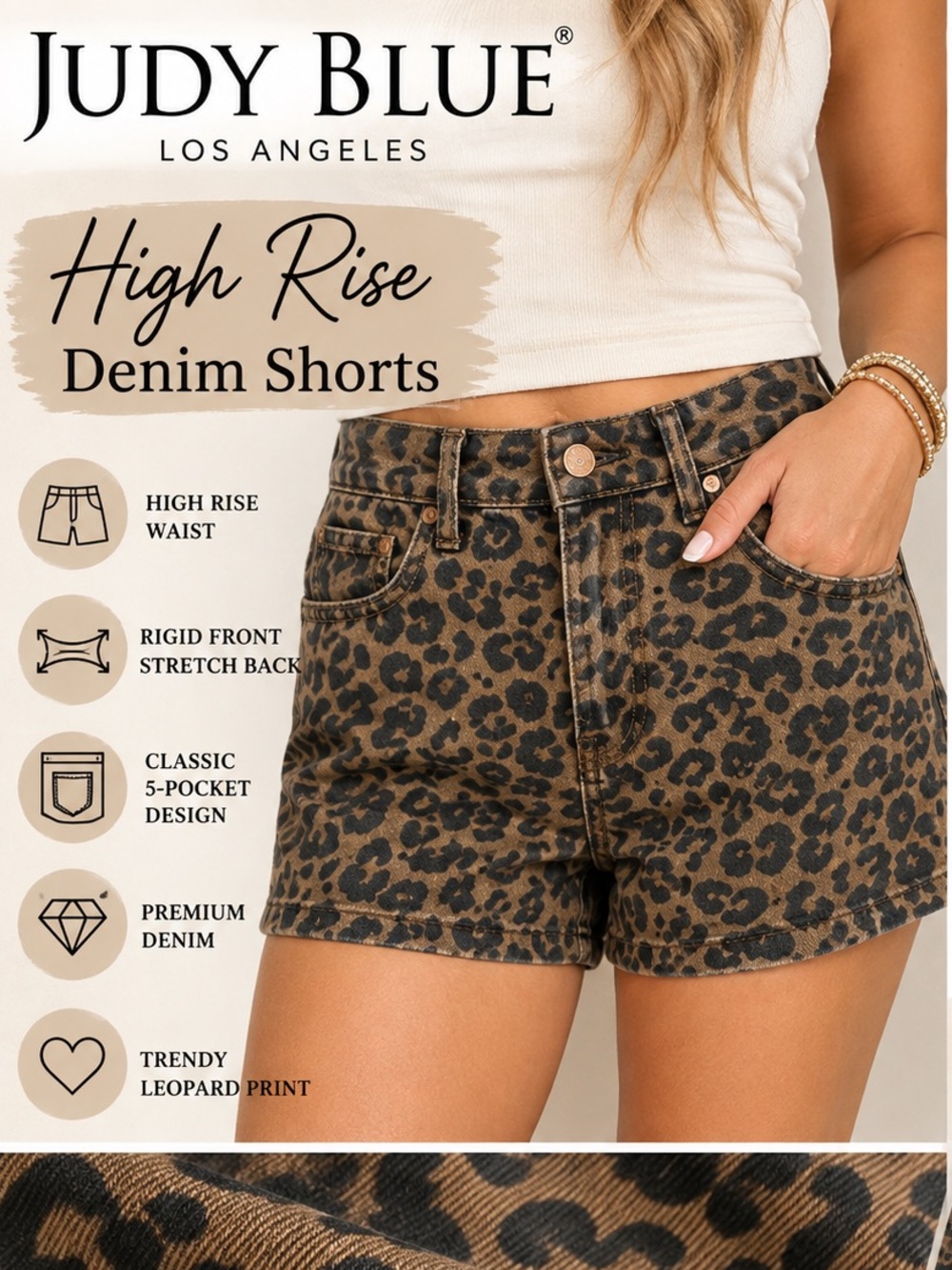 Judy Blue High Rise Leopard Print Denim Shorts - Size Small
